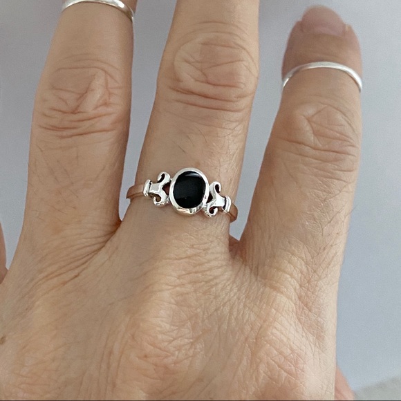 Sterling Silver Black Onyx Ring, Stone Ring, Silver Rings, Protection Ring - Picture 2 of 10